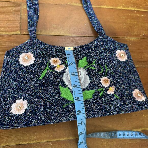 Vintage Blue Floral Beaded Handbag Indie Fairy Purse Boho 90s - Picture 7 of 11
